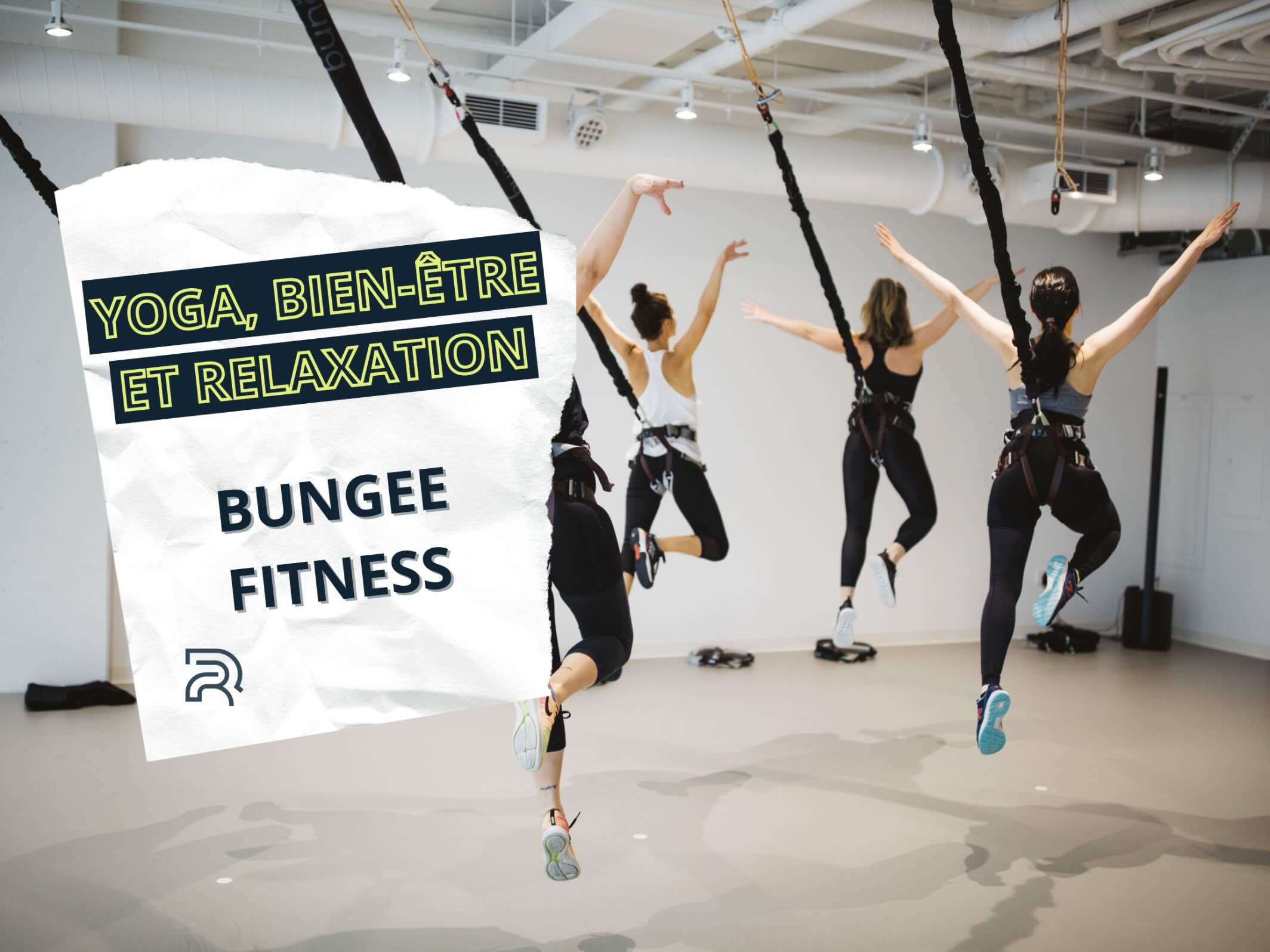 Cours de Bungee Fitness en salle, activité innovante mêlant bien-être, suspension et légèreté