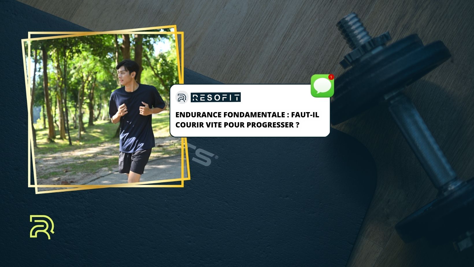 Visuel sur l'endurance fondamentale : une personne court tranquillement sur un chemin arboré. Titre : 'Endurance fondamentale : faut-il courir vite pour progresser ?' avec logo Resofit.